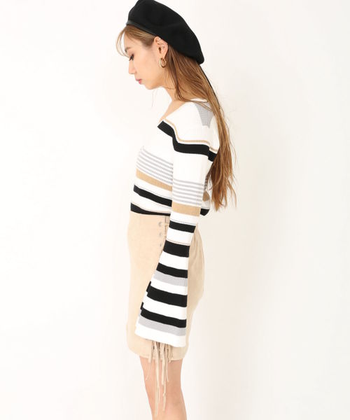 ENVYM(アンビー)の「MULTI BD KNIT (ニット/セーター・レディース・ベージュ/ホワイト・FREE)」の6枚目の写真