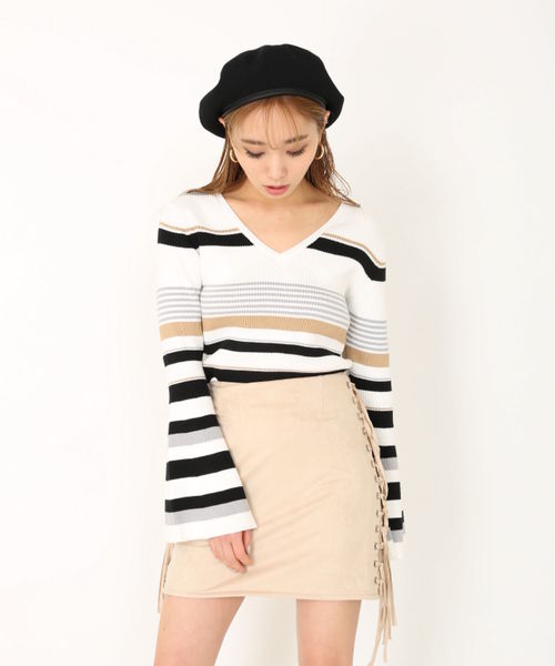 ENVYM(アンビー)の「MULTI BD KNIT (ニット/セーター・レディース・ベージュ/ホワイト・FREE)」の8枚目の写真