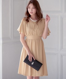 Retica mew（レティカミュウ）の「パーティードレス Aライン 半袖 ギャザー ひざ丈 フレア ワンピース 結婚式 低身長 20代 30代 大きいサイズ お呼ばれ（ドレス）」