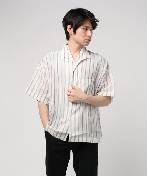 UNDECORATED（アンデコレイテッド）の「【UNDECORATED】コットンストライプSSシャツ（シャツ/ブラウス・メンズ・ホワイト/レッド・2/1）」の12枚目の写真