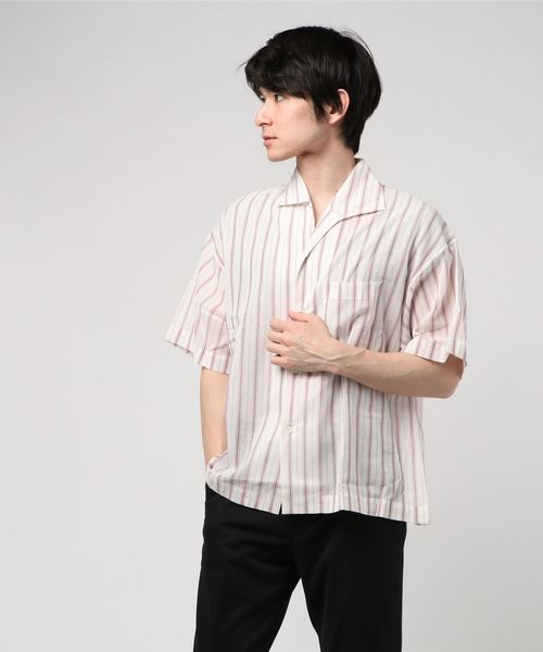 UNDECORATED（アンデコレイテッド）の「【UNDECORATED】コットンストライプSSシャツ（シャツ/ブラウス・メンズ・ホワイト/レッド・2/1）」の8枚目の写真