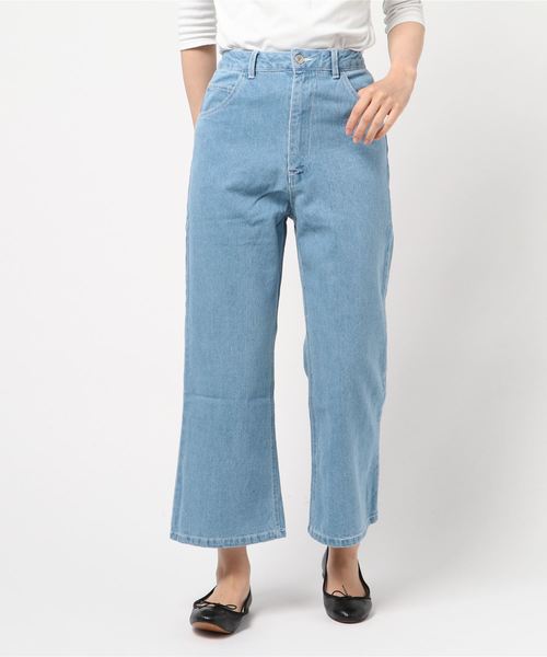 STYLEBLOCK（スタイルブロック）の「デニムクロップドソフトベルボトムパンツ（デニムパンツ・レディース・サックスブルー/ネイビー/ブルー・M）」の3枚目の写真