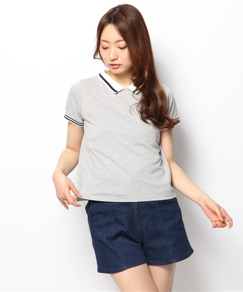 Chico(チコ)の「カノコポロシャツ(Tシャツ/カットソー・レディース・グレー/ホワイト/ネイビー・FREE)」の2枚目の写真