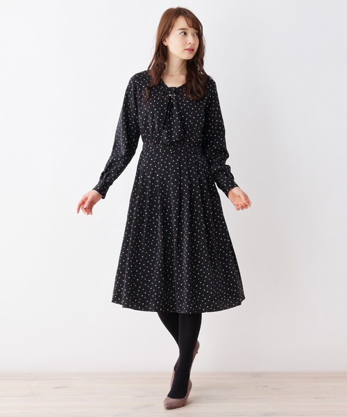 ボウタイ風ネック総柄ワンピース ワンピース Index インデックス のファッション セール ワンピース 3 Web限定カラー 36 S 42 Ll Web限定サイズ