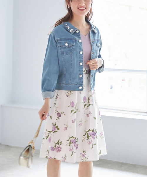 tocco closet（トッコ　クローゼット）の「リブカットソー×フラワープリントドッキングワンピース（ワンピース・レディース・ピンク/ラベンダー・M）」の6枚目の写真