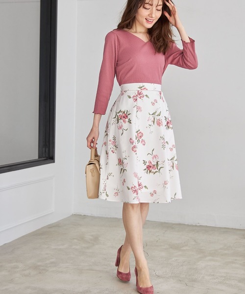 tocco closet（トッコ　クローゼット）の「リブカットソー×フラワープリントドッキングワンピース（ワンピース・レディース・ピンク/ラベンダー・M）」の7枚目の写真