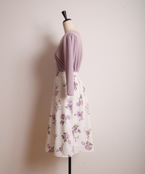 tocco closet（トッコ　クローゼット）の「リブカットソー×フラワープリントドッキングワンピース（ワンピース・レディース・ピンク/ラベンダー・M）」の11枚目の写真