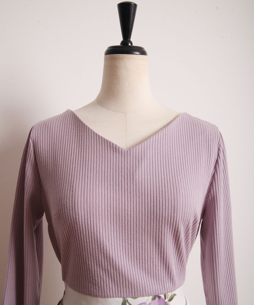 tocco closet（トッコ　クローゼット）の「リブカットソー×フラワープリントドッキングワンピース（ワンピース・レディース・ピンク/ラベンダー・M）」の14枚目の写真