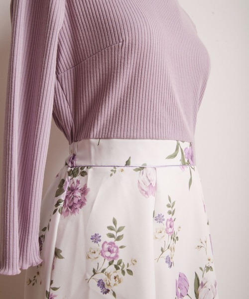 tocco closet（トッコ　クローゼット）の「リブカットソー×フラワープリントドッキングワンピース（ワンピース・レディース・ピンク/ラベンダー・M）」の16枚目の写真