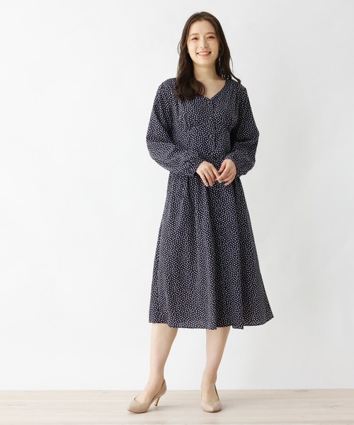 総柄プリント前開きロングワンピース