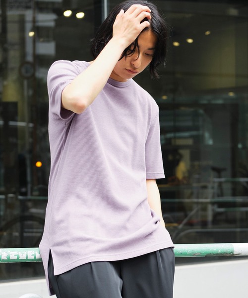 MONO-MART（モノマート）の「サーマル半袖ワッフル編みクルーネックサイドスリットカットソー（Tシャツ/カットソー・メンズ・スモークピンク/ブラウン系その他/アイボリー/キャメル/ヘザーグレー/チャコールグレー/ベージュ/カーキ/ブラック/ネイビー/ブルーグリーン/パープル系その他/ブルー系その他・XL/L/M/S）」の11枚目の写真