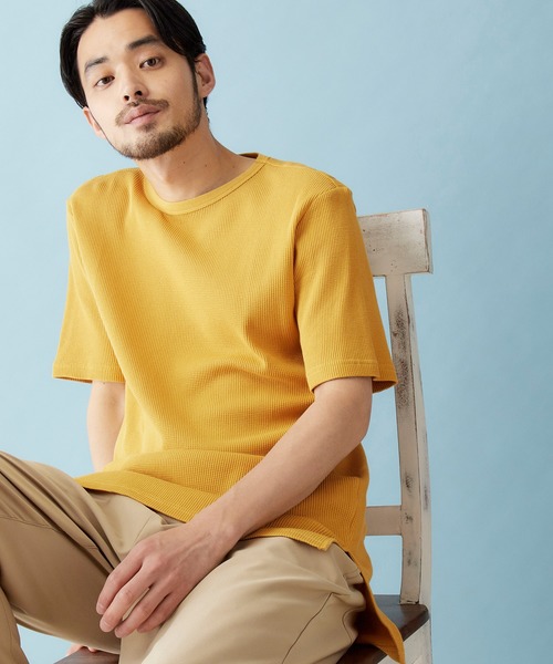 MONO-MART（モノマート）の「サーマル半袖ワッフル編みクルーネックサイドスリットカットソー（Tシャツ/カットソー・メンズ・スモークピンク/ブラウン系その他/アイボリー/キャメル/ヘザーグレー/チャコールグレー/ベージュ/カーキ/ブラック/ネイビー/ブルーグリーン/パープル系その他/ブルー系その他・XL/L/M/S）」の12枚目の写真