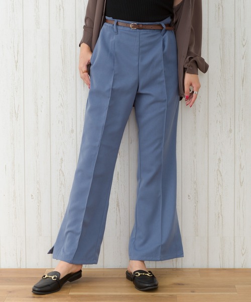 SpRay(スプレイ)の「ベルト付きピーチセンターシームフレアパンツ(その他パンツ・レディース・ブルー/ブラック/ダークグリーン/ダークパープル・FREE)」の3枚目の写真