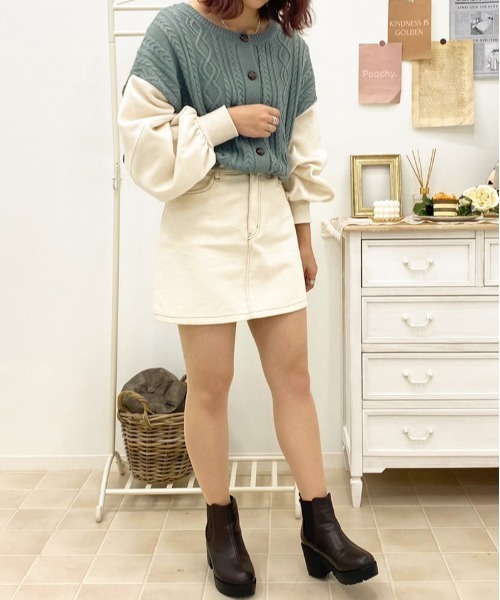 apres jour(アプレジュール)の「ニットドッキングカーディガン【ZOZOTOWN限定アイテム】(カーディガン/ボレロ・レディース・ダークブラウン/ブルー系その他/ライトベージュ・X-LARGE/フリー)」の8枚目の写真