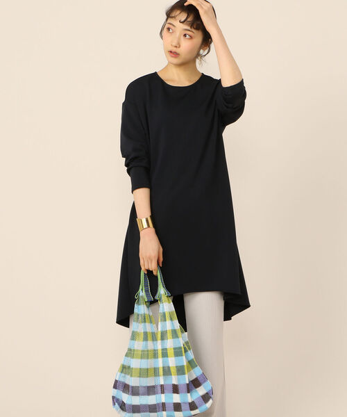 NOLLEY’S(ノーリーズ)の「ダンボールチュニック(Tシャツ/カットソー・レディース・ネイビー/ホワイト・FREE)」の2枚目の写真