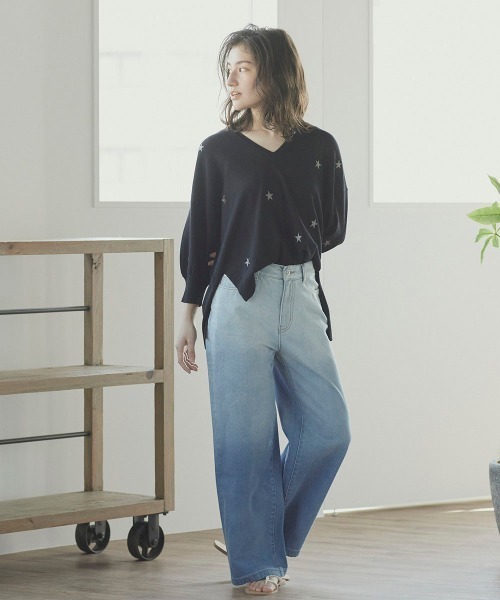 LIPSTAR（リップスター）の「星柄ニットプルオーバー（ニット/セーター・レディース・ブラック/ベージュ/グリーン・M）」の5枚目の写真