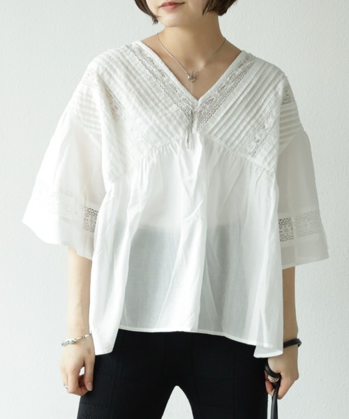 Auntie Rosa Holiday（アンティローザホリデー）の「レース使いブラウス（シャツ/ブラウス・レディース・ライトグレー/ブラウン/オフホワイト・FREE）」の6枚目の写真