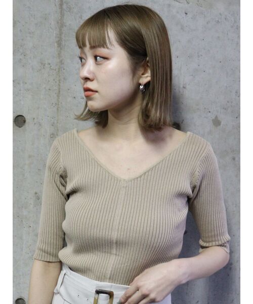 MURUA（ムルーア）の「バイウォッシュハーフニット（ニット/セーター・レディース・ライトグリーン/ブラック/ベージュ・FREE）」の5枚目の写真