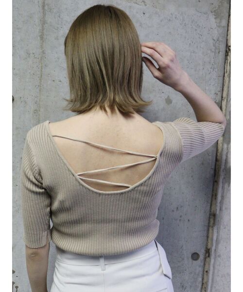 MURUA（ムルーア）の「バイウォッシュハーフニット（ニット/セーター・レディース・ライトグリーン/ブラック/ベージュ・FREE）」の4枚目の写真