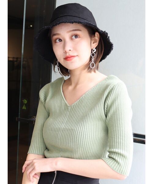 MURUA（ムルーア）の「バイウォッシュハーフニット（ニット/セーター・レディース・ライトグリーン/ブラック/ベージュ・FREE）」の9枚目の写真