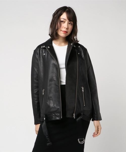 A BATHING APE（アベイシングエイプ）の「BPY BAPY LE LEATHER（ライダースジャケット・レディース・ブラック/レッド・SMALL/X-SMALL）」の2枚目の写真