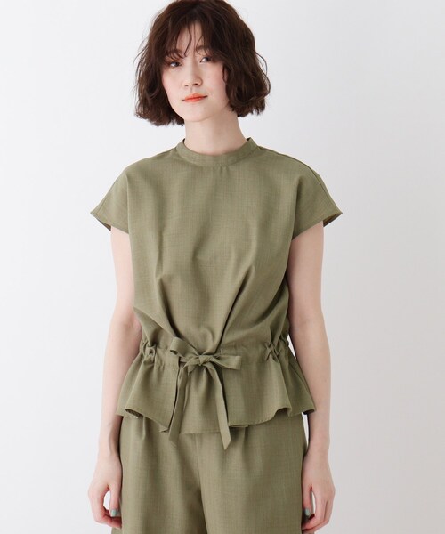 DRESKIP（ドレスキップ）の「◆リネンライクフロントリボンブラウス（シャツ/ブラウス・レディース・ネイビー/ナチュラル/レンガ/カーキ・03/02/04）」の5枚目の写真