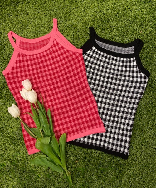 WC（ダブル シー）の「ギンガムニットキャミソール（キャミソール・レディース・ブラック/ピンク・FREE）」の5枚目の写真