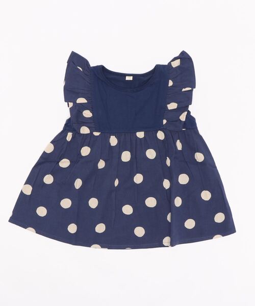 DISCOAT（ディスコート）の「【キッズ】EC店舗限定綿麻フリルプリントブラウス（シャツ/ブラウス・キッズ・ベージュ/ネイビー/バイオレット・120/130）」の3枚目の写真