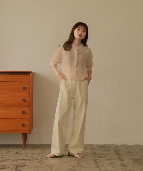 I_am（アイアム）の「no collar sheer-shirt（シャツ/ブラウス・レディース・ベージュ/ブラウン/グリーン・FREE）」の16枚目の写真