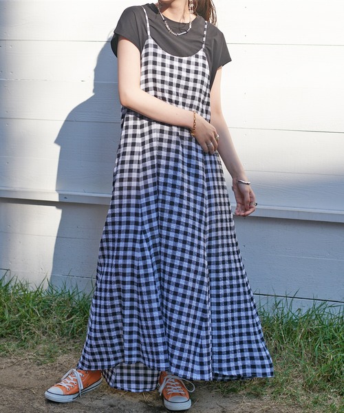 DISCOAT(ディスコート)の「ギンガムペプラムマーメードキャミワンピース(ワンピース・レディース・ブラック/ブラウン/グリーン・FREE)」の2枚目の写真