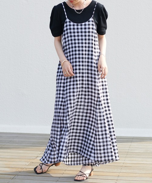 DISCOAT(ディスコート)の「ギンガムペプラムマーメードキャミワンピース(ワンピース・レディース・ブラック/ブラウン/グリーン・FREE)」の4枚目の写真