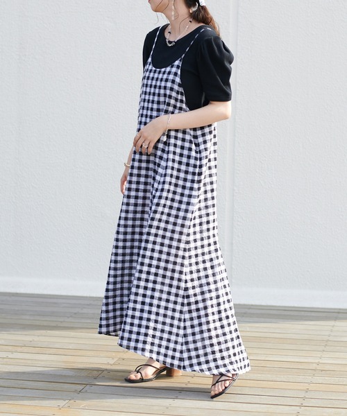 DISCOAT(ディスコート)の「ギンガムペプラムマーメードキャミワンピース(ワンピース・レディース・ブラック/ブラウン/グリーン・FREE)」の5枚目の写真