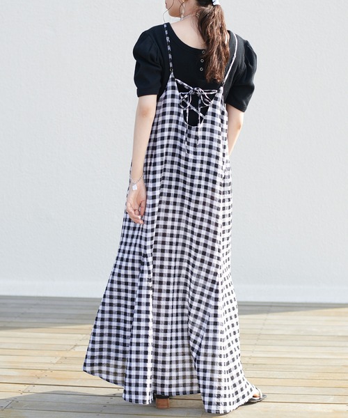 DISCOAT(ディスコート)の「ギンガムペプラムマーメードキャミワンピース(ワンピース・レディース・ブラック/ブラウン/グリーン・FREE)」の6枚目の写真