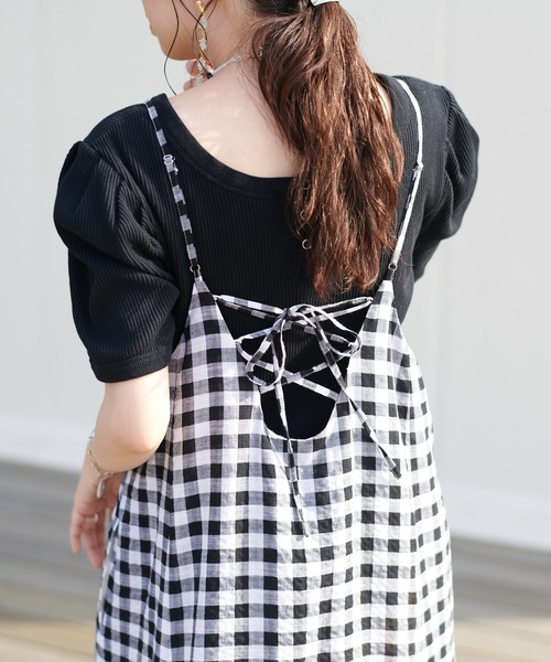 DISCOAT(ディスコート)の「ギンガムペプラムマーメードキャミワンピース(ワンピース・レディース・ブラック/ブラウン/グリーン・FREE)」の8枚目の写真