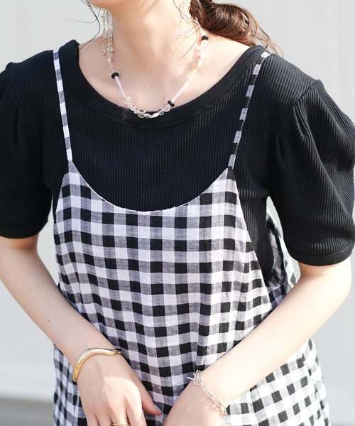 DISCOAT(ディスコート)の「ギンガムペプラムマーメードキャミワンピース(ワンピース・レディース・ブラック/ブラウン/グリーン・FREE)」の7枚目の写真