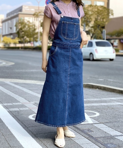 SELECT LEVERY(セレクトリベリー)の「(Emma)サロペットロングスカート(デニムスカート・レディース・ネイビー/ブルー/ベージュ/アイボリー/ブラック/グリーン・MEDIUM/LARGE)」の6枚目の写真