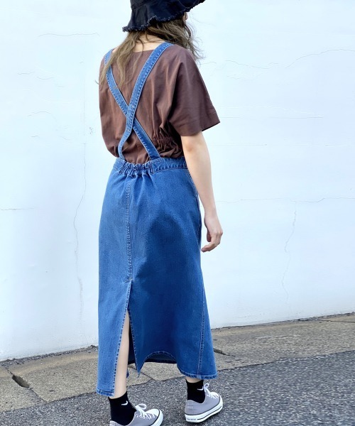 SELECT LEVERY(セレクトリベリー)の「(Emma)サロペットロングスカート(デニムスカート・レディース・ネイビー/ブルー/ベージュ/アイボリー/ブラック/グリーン・MEDIUM/LARGE)」の19枚目の写真