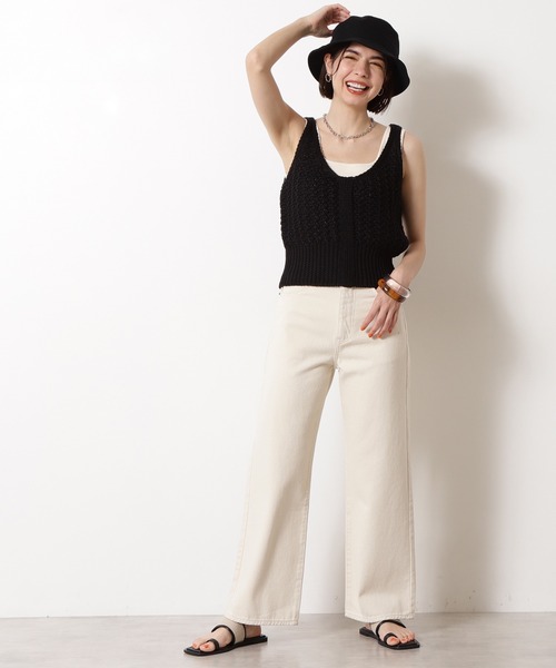 N.（N. Natural Beauty Basic）（エヌエヌナチュラルビューティーベーシック）の「◆柄編ニットタンク（タンクトップ・レディース・ブラック/ベージュ・MEDIUM）」の4枚目の写真