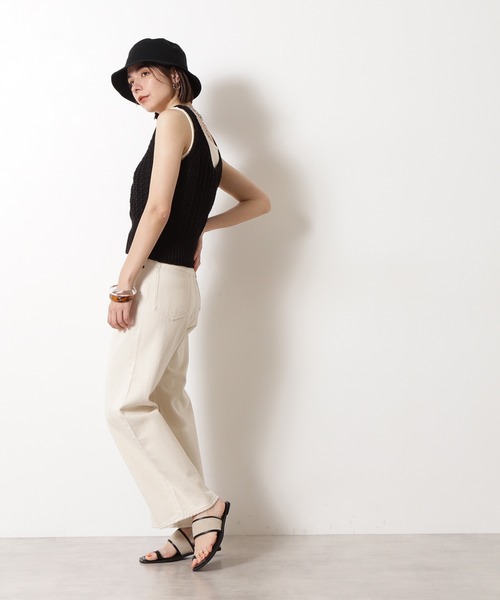 N.（N. Natural Beauty Basic）（エヌエヌナチュラルビューティーベーシック）の「◆柄編ニットタンク（タンクトップ・レディース・ブラック/ベージュ・MEDIUM）」の3枚目の写真