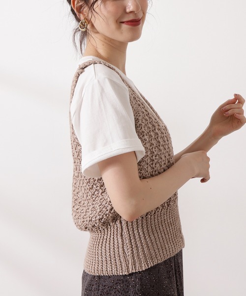 N.（N. Natural Beauty Basic）（エヌエヌナチュラルビューティーベーシック）の「◆柄編ニットタンク（タンクトップ・レディース・ブラック/ベージュ・MEDIUM）」の6枚目の写真