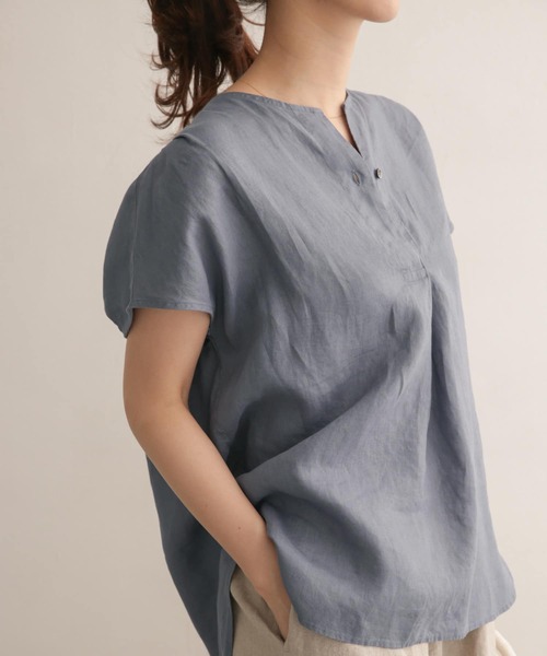 URBAN RESEARCH DOORS（アーバンリサーチドアーズ）の「リネンフレンチノーカラープルオーバー（Tシャツ/カットソー・レディース・オフホワイト/ネイビー/ベージュ/ブルー・ONE）」の16枚目の写真