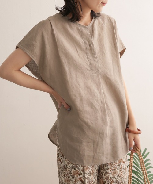 URBAN RESEARCH DOORS（アーバンリサーチドアーズ）の「リネンフレンチノーカラープルオーバー（Tシャツ/カットソー・レディース・オフホワイト/ネイビー/ベージュ/ブルー・ONE）」の12枚目の写真