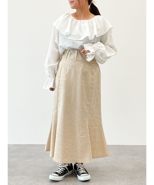 SLURR(スラ―)の「ジャガード柄マーメイドスカート(スカート・レディース・ベージュ/ブルーグリーン・FREE)」の3枚目の写真