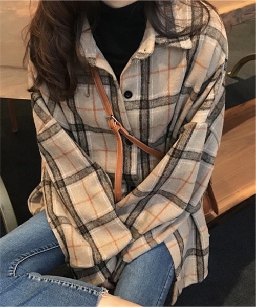 MAISON DE THERESE（メゾン ド テレーズ）の「ビッグシルエットチェックシャツブラウス（シャツ/ブラウス・レディース・ベージュ/ブルー・M/X-LARGE/LARGE/SMALL/XX-LARGE）」の7枚目の写真