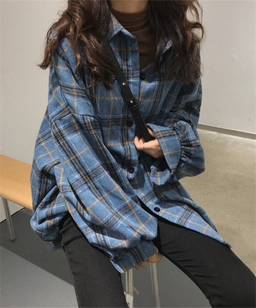 MAISON DE THERESE（メゾン ド テレーズ）の「ビッグシルエットチェックシャツブラウス（シャツ/ブラウス・レディース・ベージュ/ブルー・M/X-LARGE/LARGE/SMALL/XX-LARGE）」の12枚目の写真