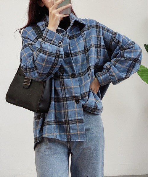 MAISON DE THERESE（メゾン ド テレーズ）の「ビッグシルエットチェックシャツブラウス（シャツ/ブラウス・レディース・ベージュ/ブルー・M/X-LARGE/LARGE/SMALL/XX-LARGE）」の13枚目の写真