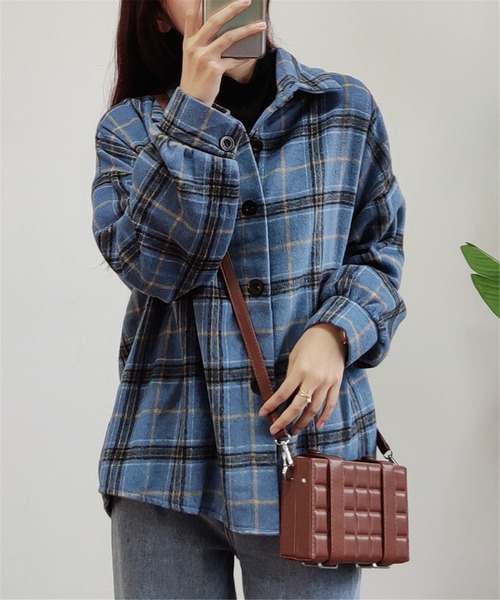 MAISON DE THERESE（メゾン ド テレーズ）の「ビッグシルエットチェックシャツブラウス（シャツ/ブラウス・レディース・ベージュ/ブルー・M/X-LARGE/LARGE/SMALL/XX-LARGE）」の14枚目の写真