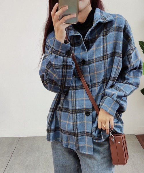 MAISON DE THERESE（メゾン ド テレーズ）の「ビッグシルエットチェックシャツブラウス（シャツ/ブラウス・レディース・ベージュ/ブルー・M/X-LARGE/LARGE/SMALL/XX-LARGE）」の18枚目の写真