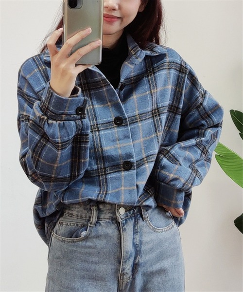 MAISON DE THERESE（メゾン ド テレーズ）の「ビッグシルエットチェックシャツブラウス（シャツ/ブラウス・レディース・ベージュ/ブルー・M/X-LARGE/LARGE/SMALL/XX-LARGE）」の19枚目の写真