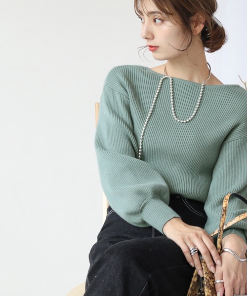 frames RAY CASSIN（フレームスレイカズン）の「【WEB限定】ボリューム袖前後2WAYニットプルオーバー（ニット/セーター・レディース・オレンジ/グレイッシュベージュ/グリーン/ブラック/ブルー・FREE）」の3枚目の写真